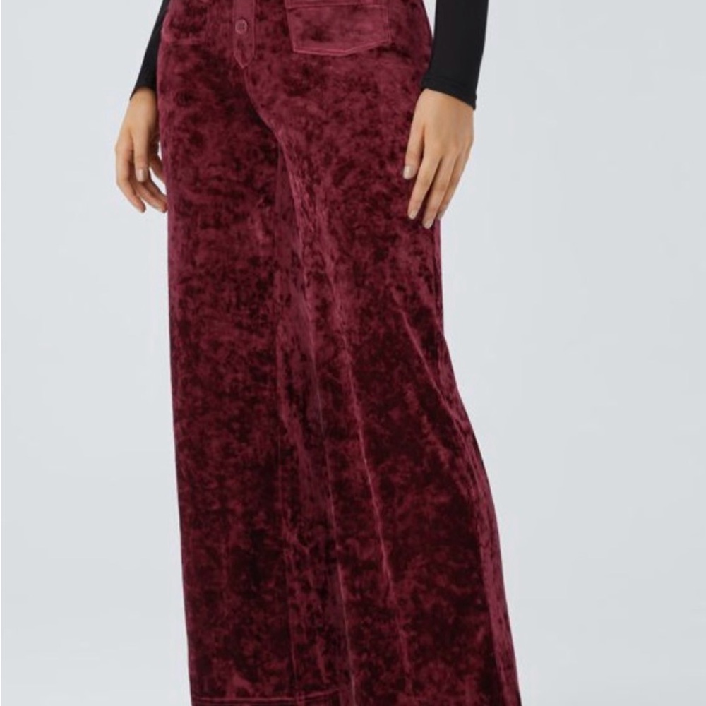 HALARA Velvet Wide Leg Pants in Burgundy